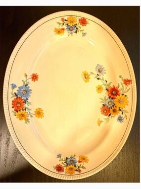 Sebring Golden Maize Oval Serving Platter 9x11.5" NILE DAISY Vintage 1920-30 USA